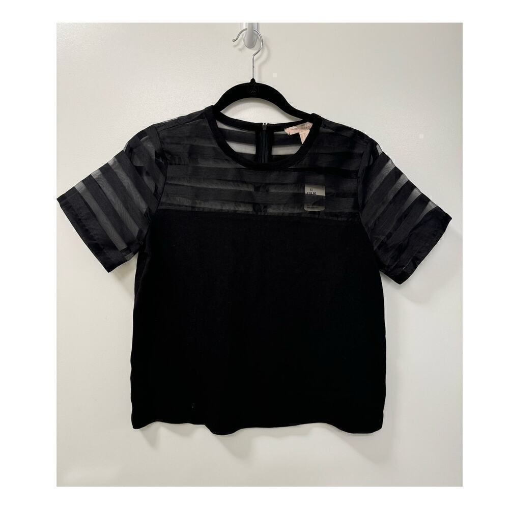 Forever 21 NWT XS Boxy Fit Short Sleeve Illusion Top Black